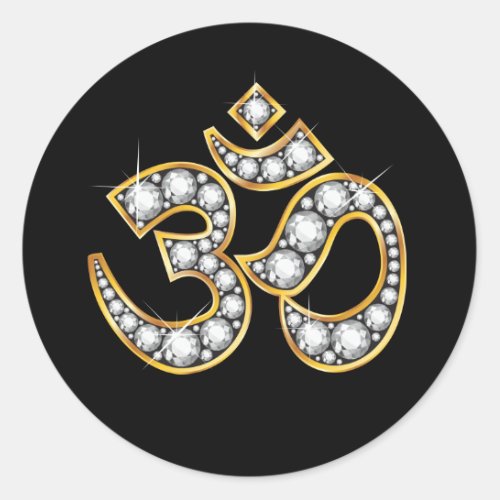 Om Symbol with Diamond Stones Classic Round Sticker