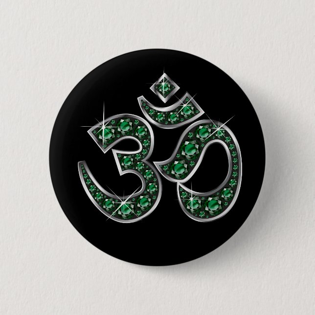 Om Symbol with "Emerald" Stones Button (Front)