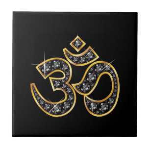 Om Symbol with "Onyx" Stones Ceramic Tile