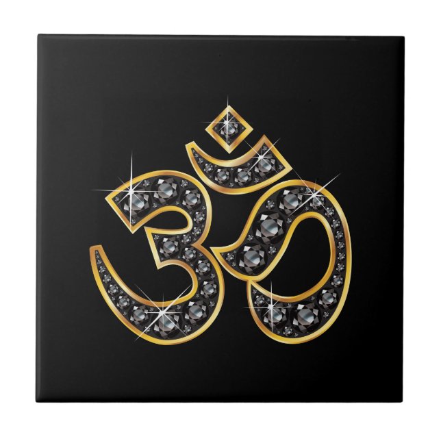 Om Symbol with "Onyx" Stones Ceramic Tile (Front)