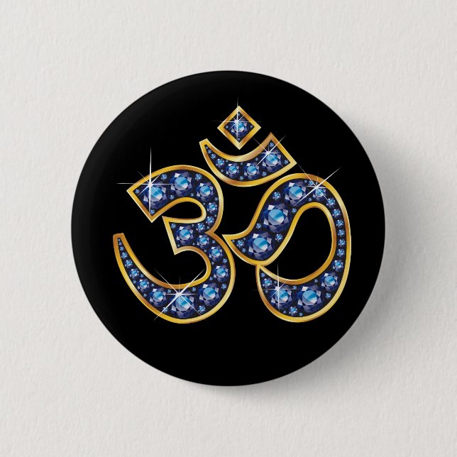 Om Symbol with "Sapphire" Stones Button (Front)