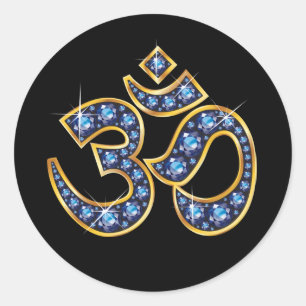 Om Symbol with "Sapphire" Stones Classic Round Sticker