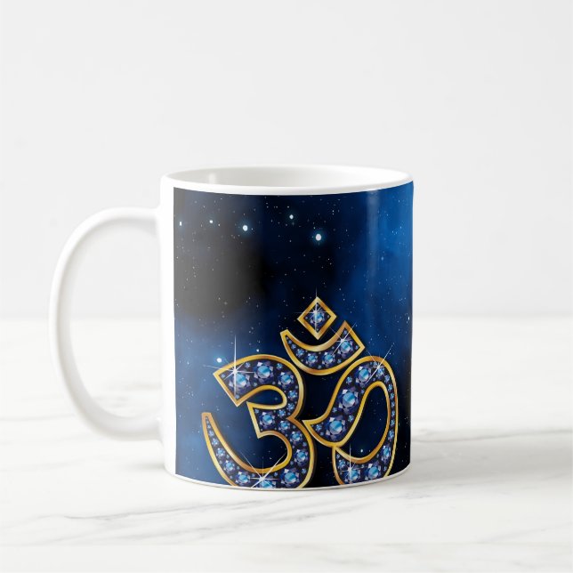 Om Symbol with "Sapphire" Stones Coffee Mug (Left)