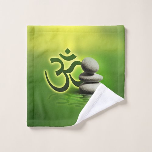 OM symbol  with zen stones on gentle green Bath Towel Set