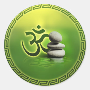 OM symbol with zen stones on gentle green Classic Round Sticker