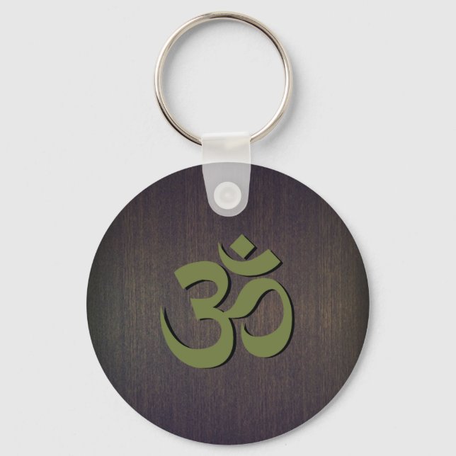 OM Symbol Wood Look Keychain (Front)