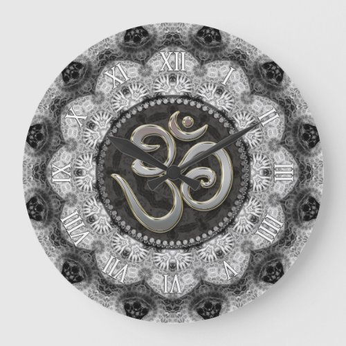 OM Symbol Yoga Black White Lace Mandala Clock