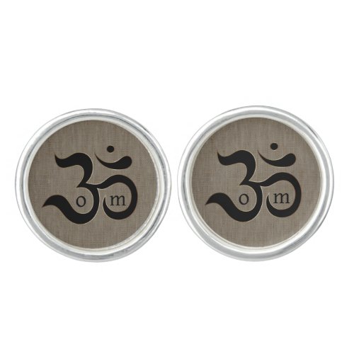 Om symbol zen minimalist brown burlap cuff links