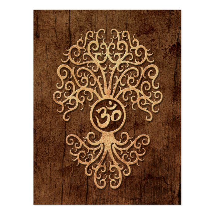 Om Tree with Wood Grain Effect Postcards