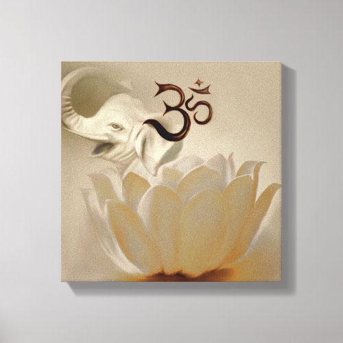 Om with lotus and elephant canvas print