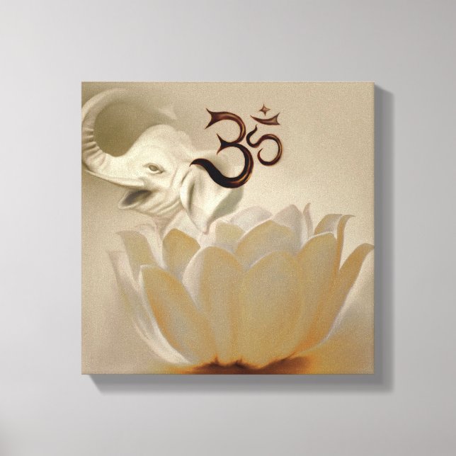 Om with lotus and elephant canvas print (Front)