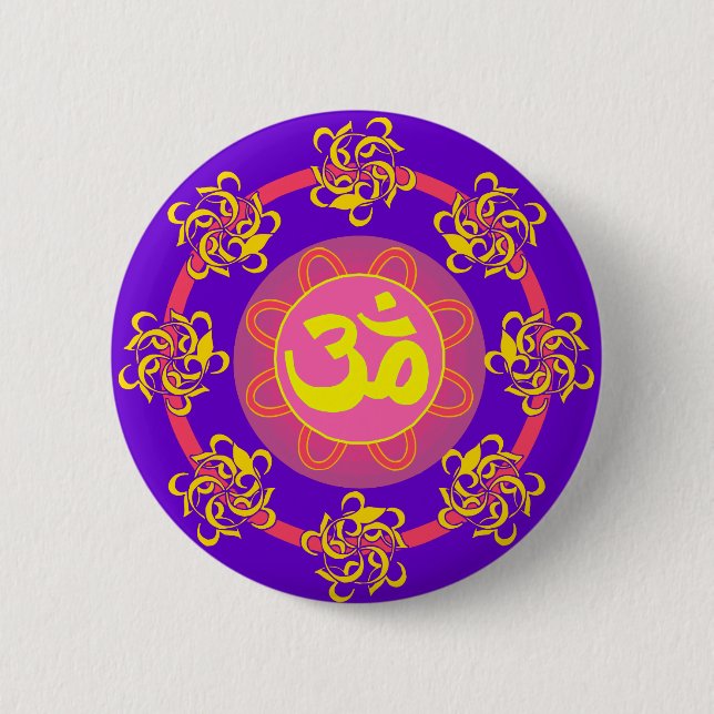 Om with Swirls and Colors! Pinback Button (Front)