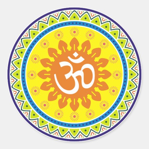 Om with Traditional Indian style Mandana Classic Round Sticker