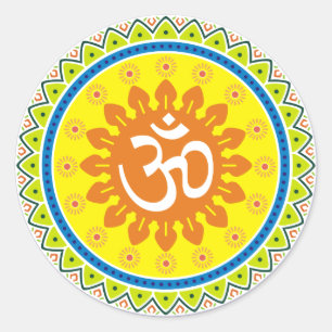 Om with Traditional Indian style Mandana Classic Round Sticker