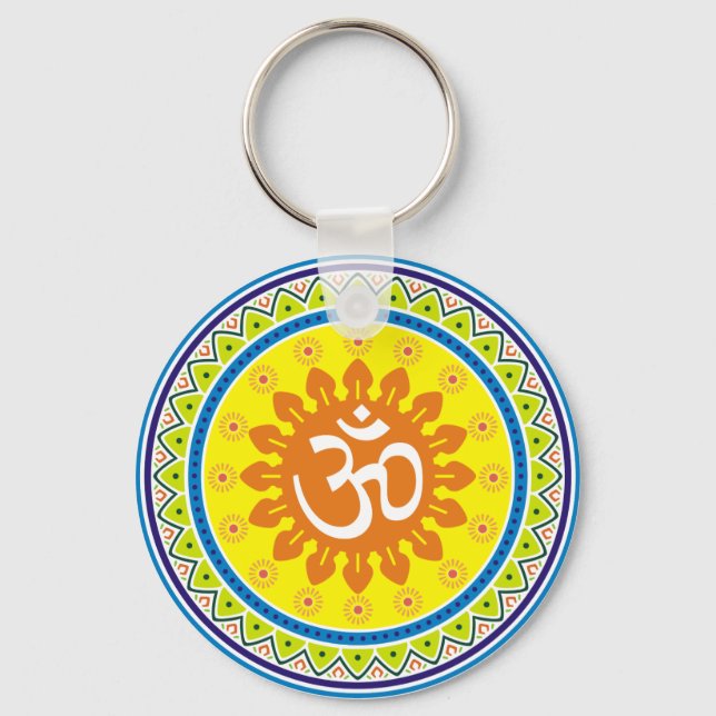 Om with Traditional Indian style Mandana Keychain (Front)