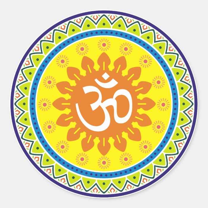 Om with Traditional Indian style Mandana Round Sticker