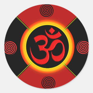 OM Yantra Red/Black/Gold Classic Round Sticker
