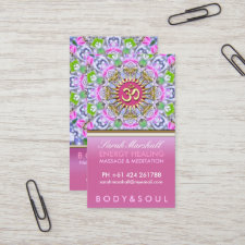 OM Yoga Energy Healing Pink Sparkle Business Cards