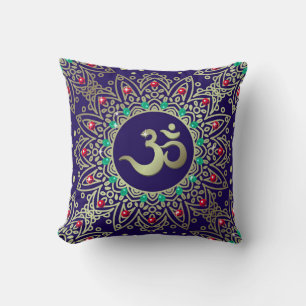Om Yoga Symbol Mandala Blue Red Teal Throw Pillow