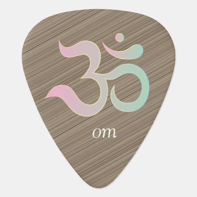 Om zen design pink green brown diagonal stripes guitar pick (Front)