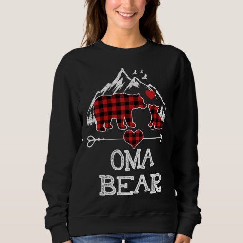 Oma Bear Christmas Pajama Red Plaid Buffalo Family Sweatshirt