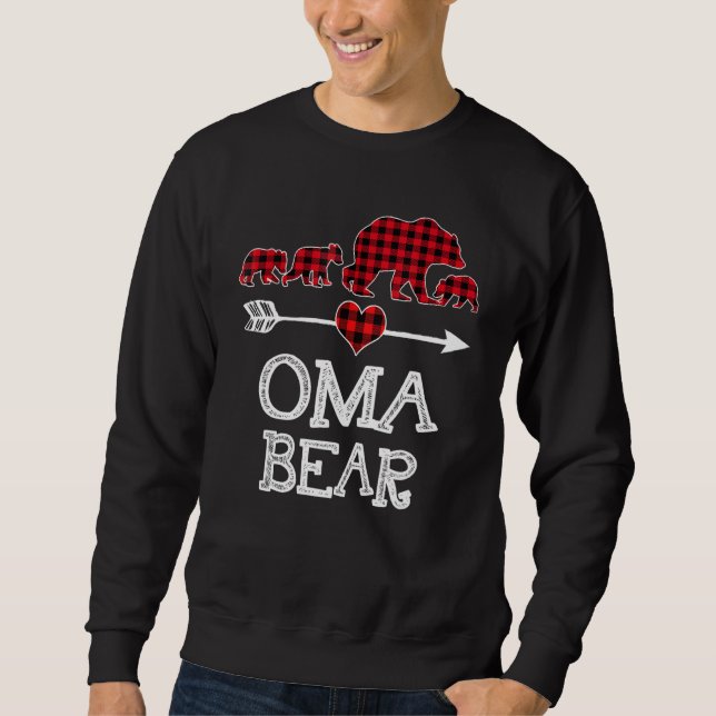 Oma Bear Christmas Pajama Red Plaid Buffalo Family Sweatshirt (Front)