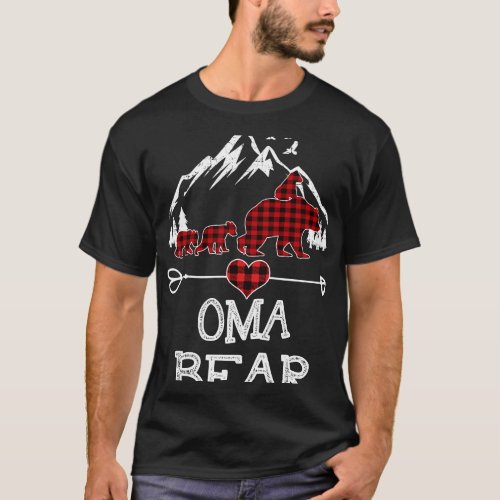 Oma Bear Christmas Pajama Red Plaid Buffalo Family T_Shirt