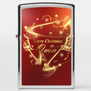 oma golden christmas text zippo lighter