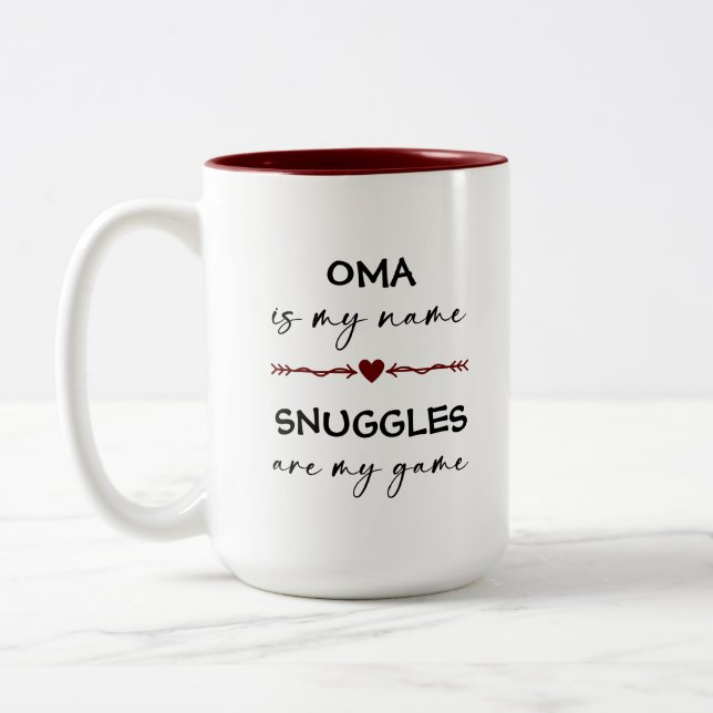 Oma is my Name Snuggles are my Game Photo Gift Two-Tone Coffee Mug (Left)