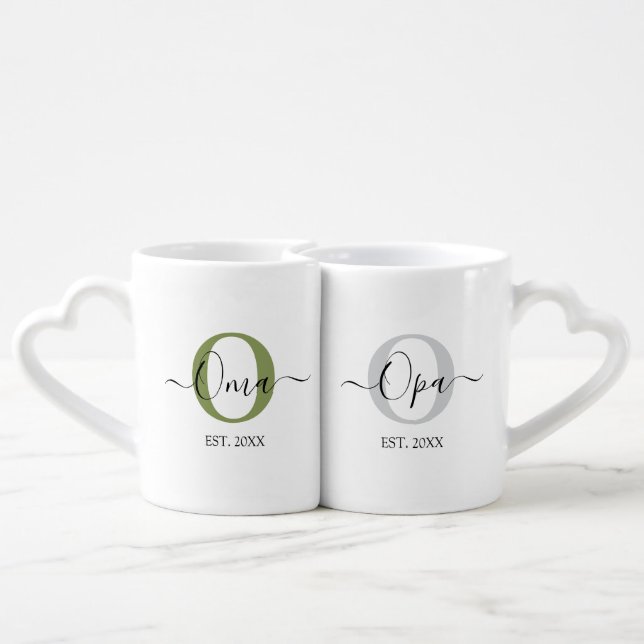 Oma & Opa Monogram New Grandparents Mug Set  (Back Nesting)