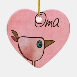 oma pink whimsical bird ceramic ornament