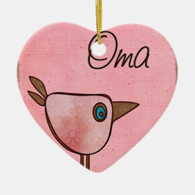 oma pink whimsical bird ceramic ornament (Front)