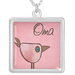 oma pink whimsical bird silver plated necklace
