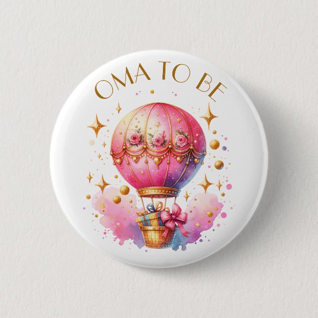 Oma to be | Hot Air Balloon Girl's Baby Shower Button (Front)