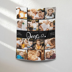 Oma We Love you Hearts Modern Photo Collage Fleece Blanket