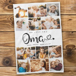 Oma We Love you Hearts Modern Photo Collage Kitchen Towel<br><div class="desc">We love you Oma! Cute, modern custom family photo collage kitchen towel to show grandma how much she's loved. We love this hand lettered script design with heart flourishes, making this a heartfelt keepsake gift for a beloved grandparent. Personalize with 12 favorite pictures and your personal message and names. Available...</div>