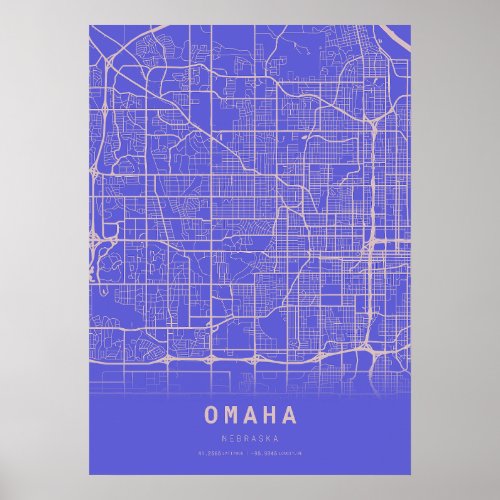 Omaha Blue City Map Poster