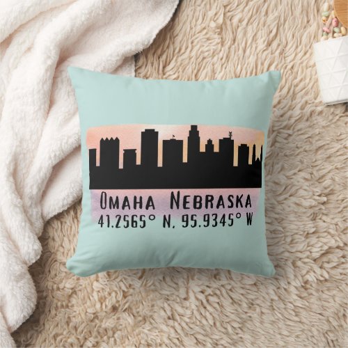 Omaha NE City Skyline Throw Pillow