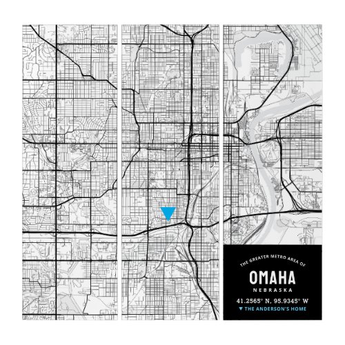 Omaha Nebraska City Map  Home Location Marker Triptych