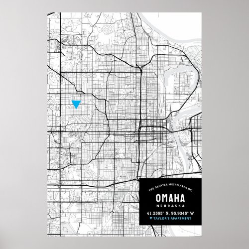 Omaha Nebraska City Map  Mark Your Location  Poster