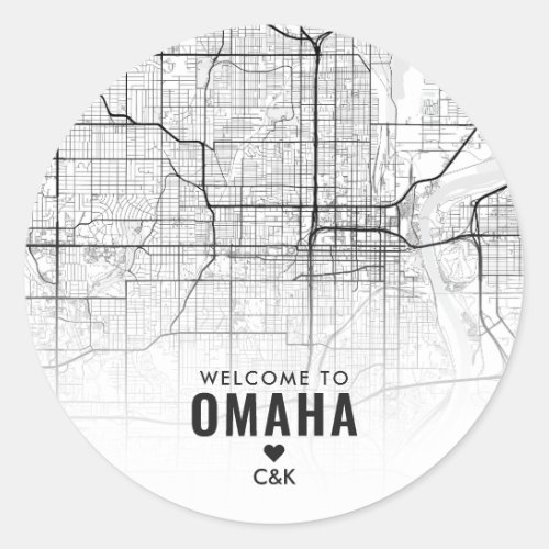 Omaha Nebraska City Map  Wedding Welcome Classic Round Sticker