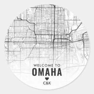 Omaha, Nebraska City Map Wedding Welcome Classic Round Sticker
