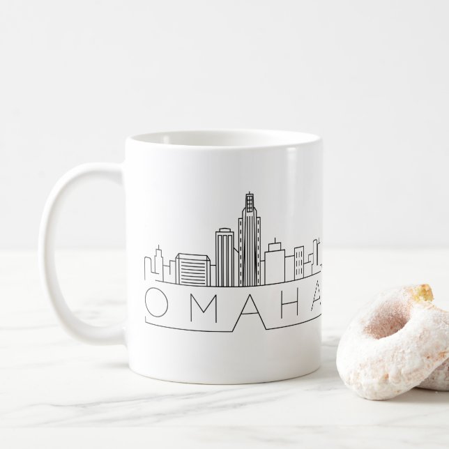 Omaha, Nebraska | City Stylized Skyline Coffee Mug (With Donut)