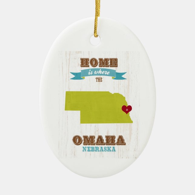 Omaha, Nebraska Map – Home Is Where The Heart Is Ceramic Ornament (Front)