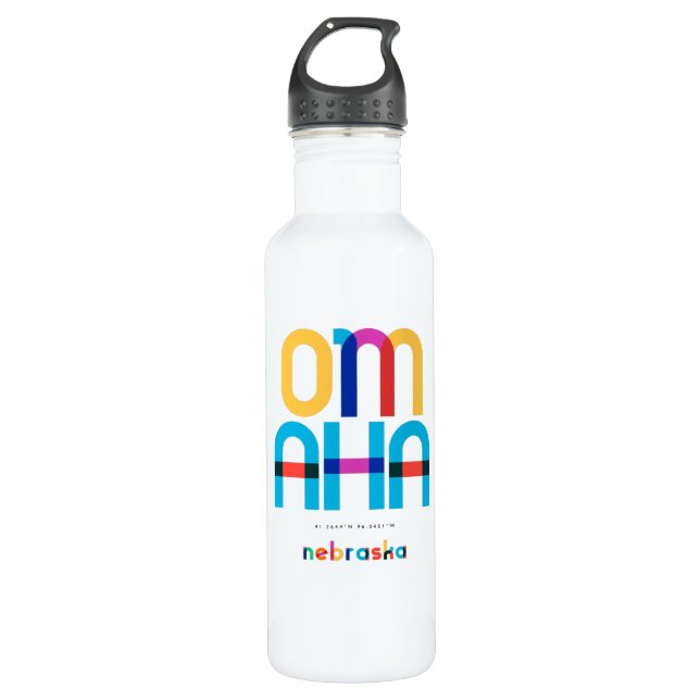 Omaha Nebraska Mid Century, Pop Art, Stainless Steel Water Bottle (Front)
