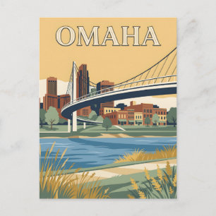 Omaha Nebraska Riverfront Skyline Vintage Poster Postcard