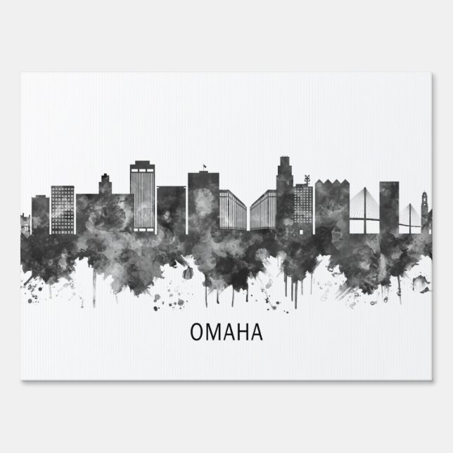 Omaha Nebraska Skyline BW Sign (Back)