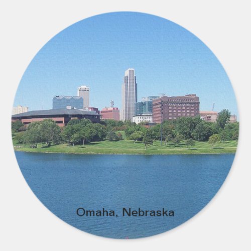 Omaha Nebraska Skyline on Canvas Classic Round Sticker
