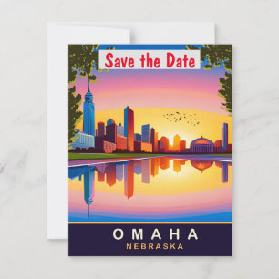 Omaha Nebraska Skyline Retro wedding Invitation