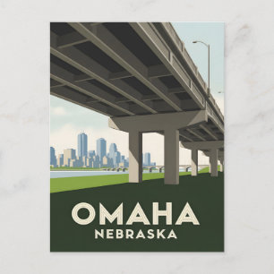 Omaha Nebraska skyline underneath a large overpass Postcard